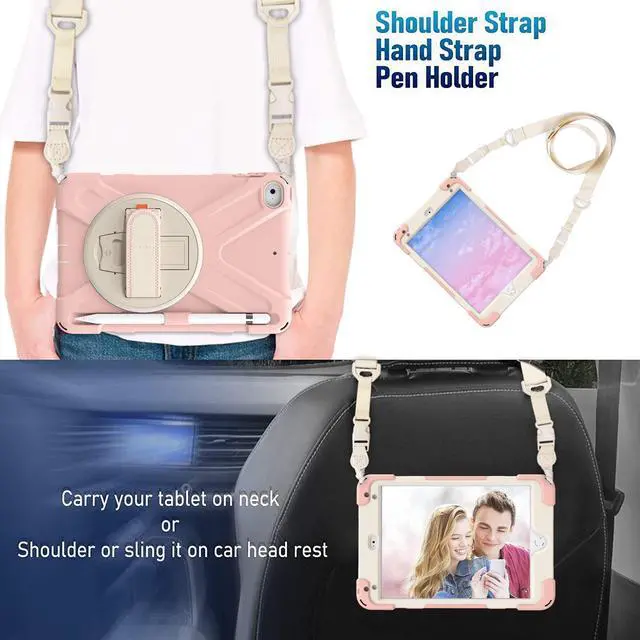 Alt view image 5 of 5 - iPad Mini 5 Case 2019 iPad Mini 4 Case with Pencil Holder Shockproof 360 Degree Rotation Cover with Kickstand Hand Strap Shoulder Strip Protective Case for iPad Mini 5th iPad Mini 4th Generation Pink