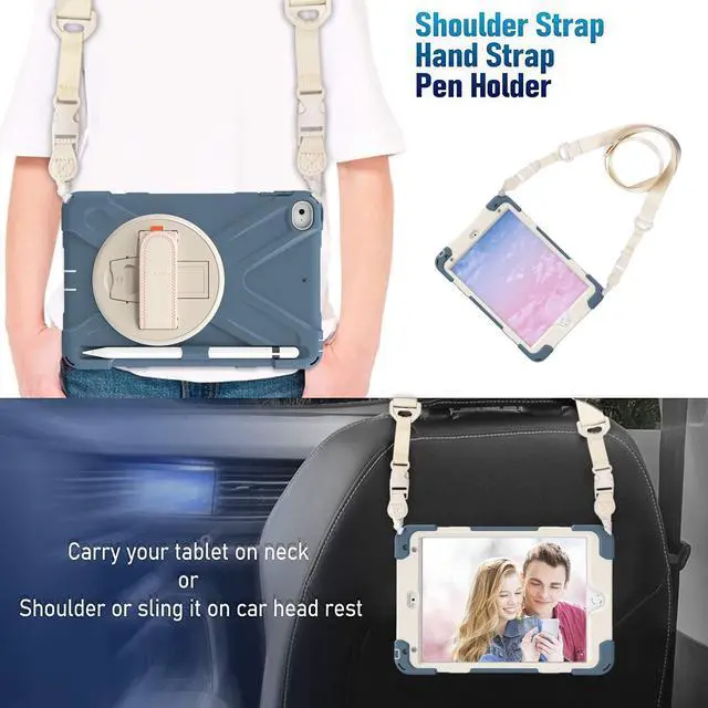 Alt view image 5 of 5 - iPad Mini 5 Case 2019 iPad Mini 4 Case with Pencil Holder Shockproof 360 Degree Rotation Cover with Kickstand Hand Strap Shoulder Strip Protective Case for iPad Mini 5th iPad Mini 4th Generation Blue