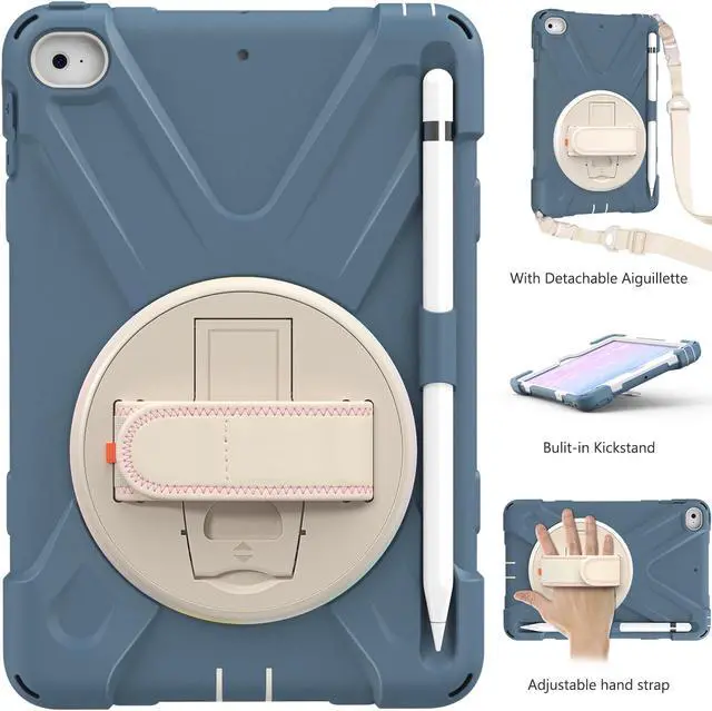 Alt view image 3 of 5 - iPad Mini 5 Case 2019 iPad Mini 4 Case with Pencil Holder Shockproof 360 Degree Rotation Cover with Kickstand Hand Strap Shoulder Strip Protective Case for iPad Mini 5th iPad Mini 4th Generation Blue