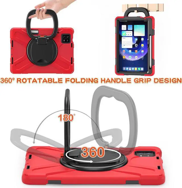 Alt view image 2 of 7 - Case for Xiaomi Mi Pad 6 / 6 Pro 11 Inch 2023 , Heavy Duty Protective Shockproof Cover with S Pen Holder / Hand Strap / Kickstand and Shoulder Strap Red