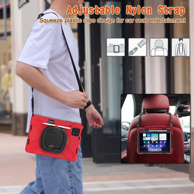 Alt view image 7 of 7 - Case for Xiaomi Mi Pad 6 / 6 Pro 11 Inch 2023 , Heavy Duty Protective Shockproof Cover with S Pen Holder / Hand Strap / Kickstand and Shoulder Strap Red