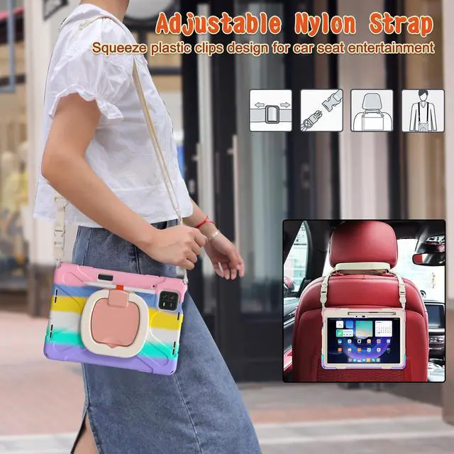 Alt view image 7 of 7 - Case for Xiaomi Mi Pad 6 / 6 Pro 11 Inch 2023 , Heavy Duty Protective Shockproof Cover with S Pen Holder / Hand Strap / Kickstand and Shoulder Strap Pink