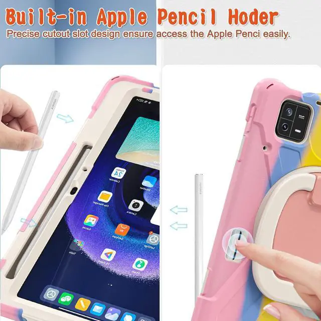 Alt view image 5 of 7 - Case for Xiaomi Mi Pad 6 / 6 Pro 11 Inch 2023 , Heavy Duty Protective Shockproof Cover with S Pen Holder / Hand Strap / Kickstand and Shoulder Strap Pink