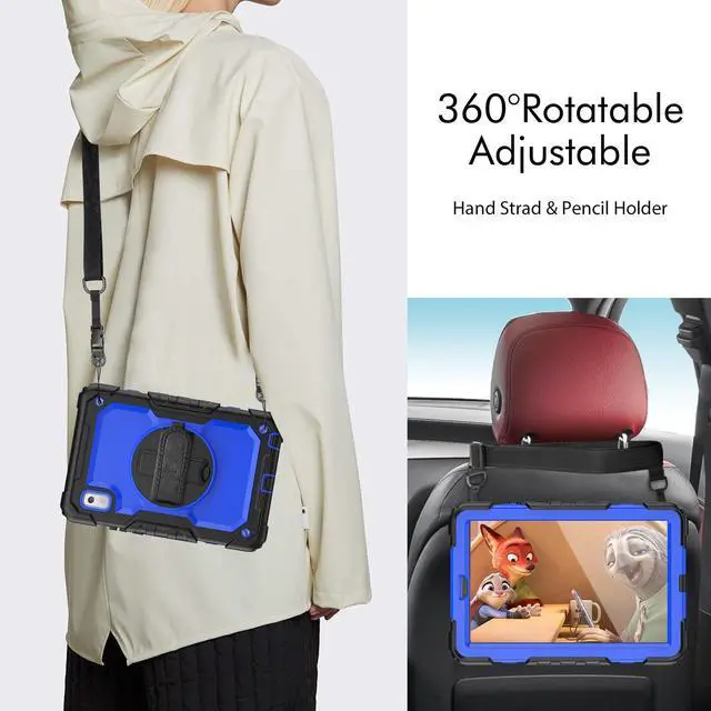 Alt view image 4 of 7 - Case For Lenovo Tab M9 2023 9 inch Model TB-310XU / TB-310FU, Shockproof Rugged Protective Cover with Screen Protector, Pencil Holder, 360° Rotatable Stand, Hand/Shoulder Strap