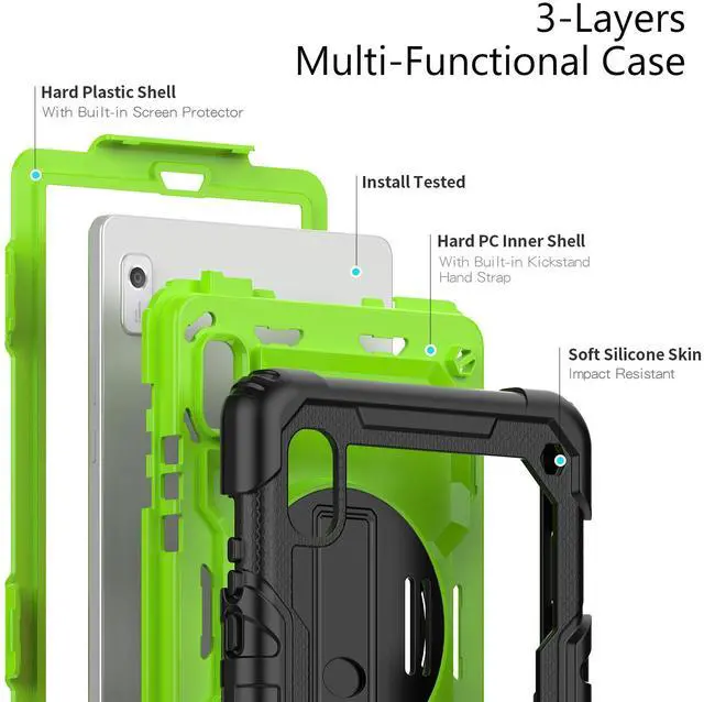 Alt view image 7 of 7 - Case For Lenovo Tab M9 2023 9 inch Model TB-310XU / TB-310FU, Shockproof Rugged Protective Cover with Screen Protector, Pencil Holder, 360° Rotatable Stand, Hand/Shoulder Strap