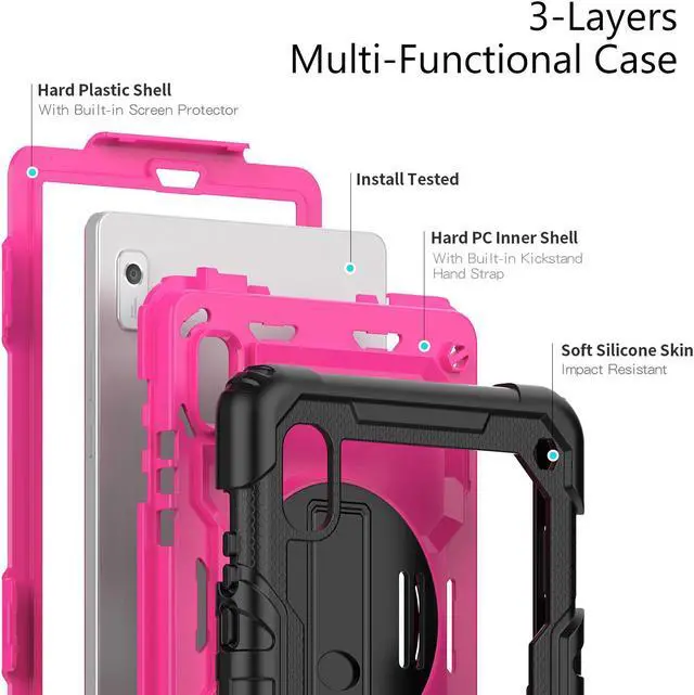 Alt view image 6 of 7 - Case For Lenovo Tab M9 2023 9 inch Model TB-310XU / TB-310FU, Shockproof Rugged Protective Cover with Screen Protector, Pencil Holder, 360° Rotatable Stand, Hand/Shoulder Strap