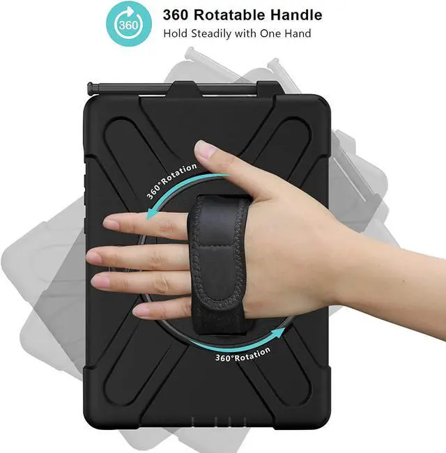 Alt view image 3 of 7 - For Galaxy Tab Active4 Pro 2022/Tab Active Pro 2019 10.1 Inch Case Model SM-T630/T638/T540/T547 with S Pen Holder, Rotating Kickstand, Hand/Shoulder Strap, Shockproof Protective Cover