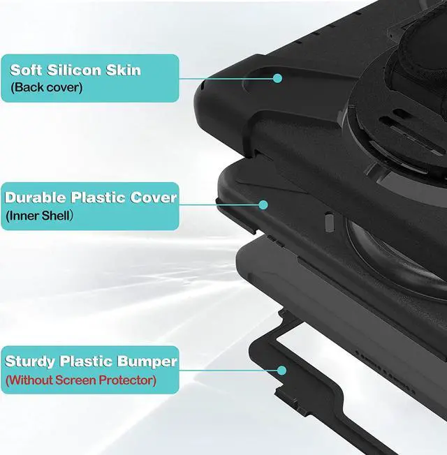 Alt view image 5 of 7 - For Galaxy Tab Active4 Pro 2022/Tab Active Pro 2019 10.1 Inch Case Model SM-T630/T638/T540/T547 with S Pen Holder, Rotating Kickstand, Hand/Shoulder Strap, Shockproof Protective Cover