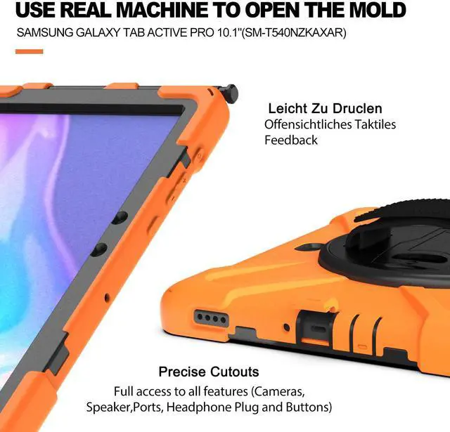 Alt view image 5 of 7 - For Galaxy Tab Active4 Pro 2022/Tab Active Pro 2019 10.1 Inch Case Model SM-T630/T638/T540/T547 with S Pen Holder, Rotating Kickstand, Hand/Shoulder Strap, Shockproof Protective Cover Orange