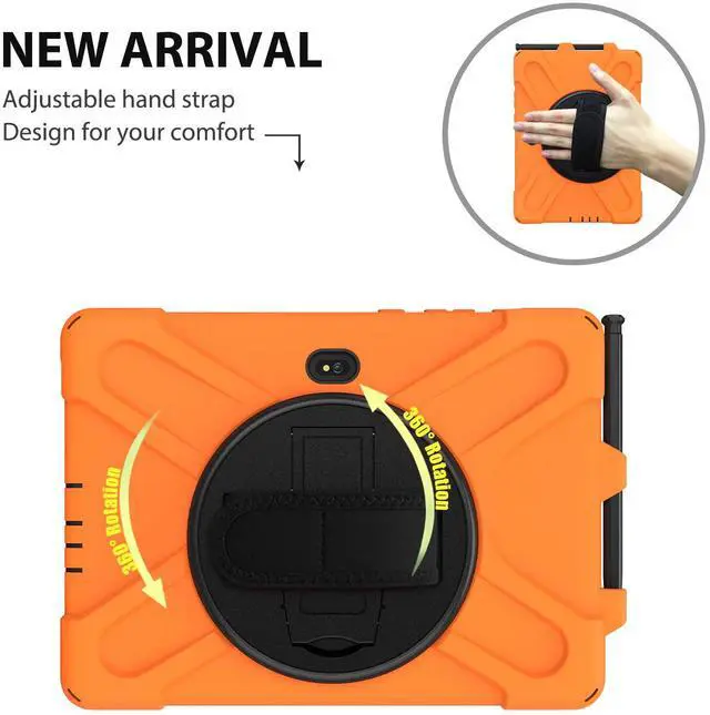 Alt view image 6 of 7 - For Galaxy Tab Active4 Pro 2022/Tab Active Pro 2019 10.1 Inch Case Model SM-T630/T638/T540/T547 with S Pen Holder, Rotating Kickstand, Hand/Shoulder Strap, Shockproof Protective Cover Orange