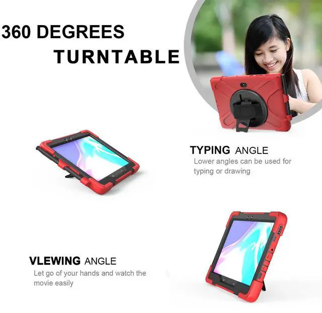 Alt view image 5 of 7 - For Galaxy Tab Active4 Pro 2022/Tab Active Pro 2019 10.1 Inch Case Model SM-T630/T638/T540/T547 with S Pen Holder, Rotating Kickstand, Hand/Shoulder Strap, Shockproof Protective Cover Red