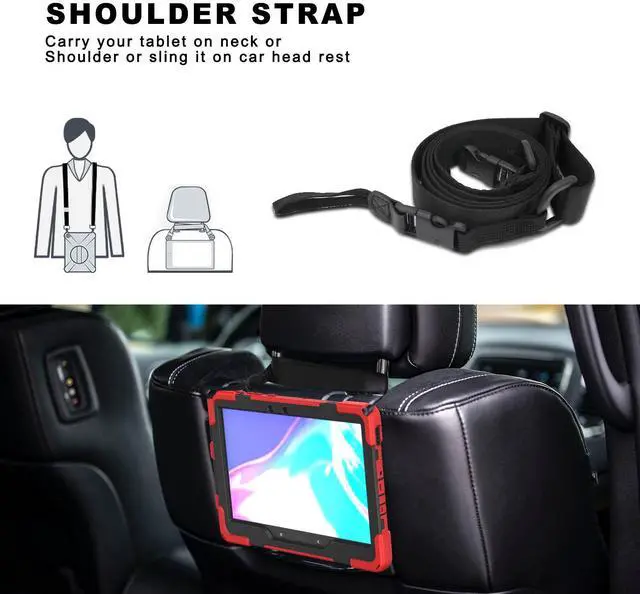 Alt view image 7 of 7 - For Galaxy Tab Active4 Pro 2022/Tab Active Pro 2019 10.1 Inch Case Model SM-T630/T638/T540/T547 with S Pen Holder, Rotating Kickstand, Hand/Shoulder Strap, Shockproof Protective Cover Red