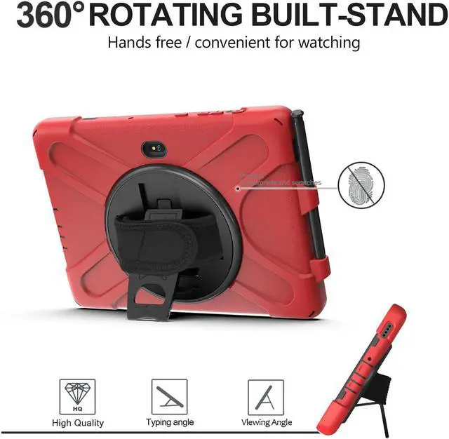 Alt view image 2 of 7 - For Galaxy Tab Active4 Pro 2022/Tab Active Pro 2019 10.1 Inch Case Model SM-T630/T638/T540/T547 with S Pen Holder, Rotating Kickstand, Hand/Shoulder Strap, Shockproof Protective Cover Red