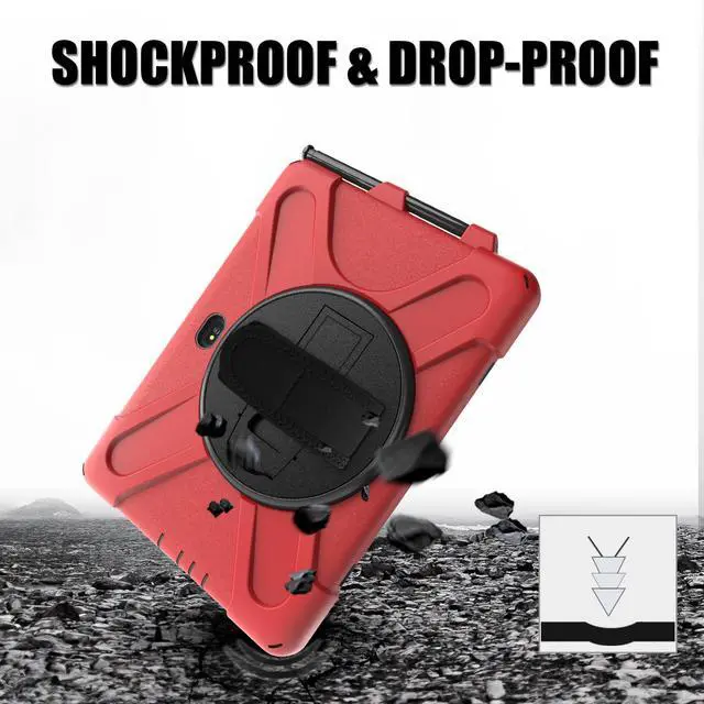Alt view image 6 of 7 - For Galaxy Tab Active4 Pro 2022/Tab Active Pro 2019 10.1 Inch Case Model SM-T630/T638/T540/T547 with S Pen Holder, Rotating Kickstand, Hand/Shoulder Strap, Shockproof Protective Cover Red