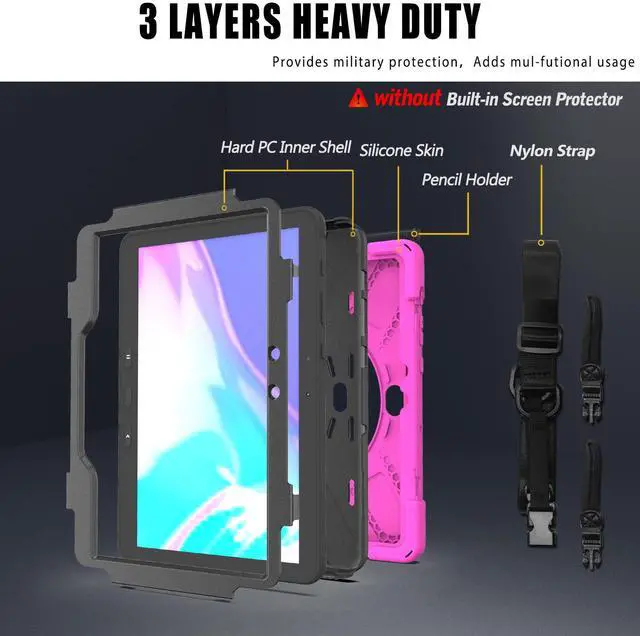 Alt view image 7 of 7 - For Galaxy Tab Active4 Pro 2022/Tab Active Pro 2019 10.1 Inch Case Model SM-T630/T638/T540/T547 with S Pen Holder, Rotating Kickstand, Hand/Shoulder Strap, Shockproof Protective Cover Rose Red