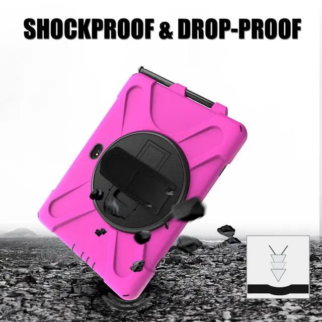 Alt view image 3 of 7 - For Galaxy Tab Active4 Pro 2022/Tab Active Pro 2019 10.1 Inch Case Model SM-T630/T638/T540/T547 with S Pen Holder, Rotating Kickstand, Hand/Shoulder Strap, Shockproof Protective Cover Rose Red