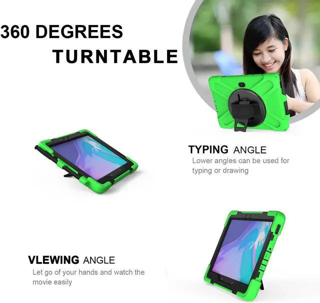 Alt view image 3 of 7 - For Galaxy Tab Active4 Pro 2022/Tab Active Pro 2019 10.1 Inch Case Model SM-T630/T638/T540/T547 with S Pen Holder, Rotating Kickstand, Hand/Shoulder Strap, Shockproof Protective Cover Green