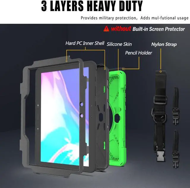 Alt view image 7 of 7 - For Galaxy Tab Active4 Pro 2022/Tab Active Pro 2019 10.1 Inch Case Model SM-T630/T638/T540/T547 with S Pen Holder, Rotating Kickstand, Hand/Shoulder Strap, Shockproof Protective Cover Green