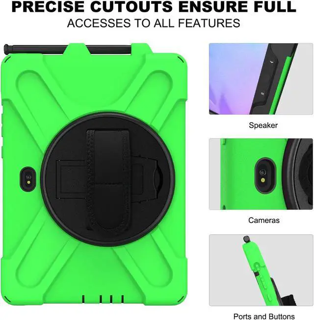 Alt view image 5 of 7 - For Galaxy Tab Active4 Pro 2022/Tab Active Pro 2019 10.1 Inch Case Model SM-T630/T638/T540/T547 with S Pen Holder, Rotating Kickstand, Hand/Shoulder Strap, Shockproof Protective Cover Green