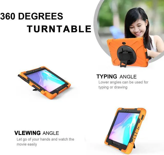 Alt view image 3 of 7 - For Galaxy Tab Active4 Pro 2022/Tab Active Pro 2019 10.1 Inch Case Model SM-T630/T638/T540/T547 with S Pen Holder, Rotating Kickstand, Hand/Shoulder Strap, Shockproof Protective Cover Orange