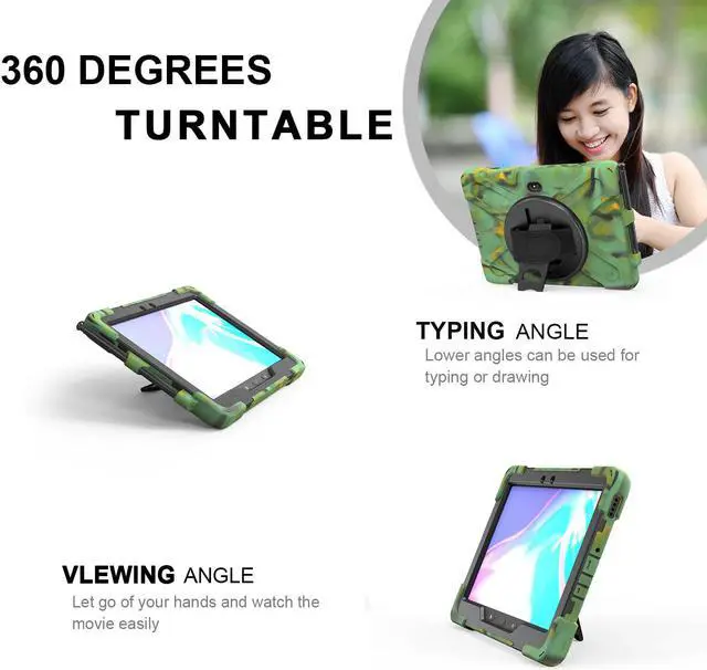Alt view image 2 of 7 - For Galaxy Tab Active4 Pro 2022/Tab Active Pro 2019 10.1 Inch Case Model SM-T630/T638/T540/T547 with S Pen Holder, Rotating Kickstand, Hand/Shoulder Strap, Shockproof Protective Cover Camo