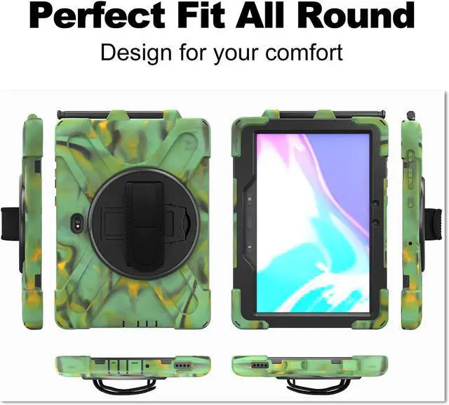 Alt view image 5 of 7 - For Galaxy Tab Active4 Pro 2022/Tab Active Pro 2019 10.1 Inch Case Model SM-T630/T638/T540/T547 with S Pen Holder, Rotating Kickstand, Hand/Shoulder Strap, Shockproof Protective Cover Camo
