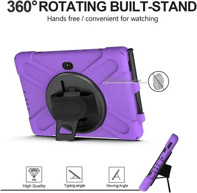 Alt view image 2 of 7 - For Galaxy Tab Active4 Pro 2022/Tab Active Pro 2019 10.1 Inch Case Model SM-T630/T638/T540/T547 with S Pen Holder, Rotating Kickstand, Hand/Shoulder Strap, Shockproof Protective Cover Purple