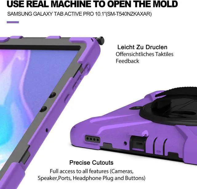 Alt view image 4 of 7 - For Galaxy Tab Active4 Pro 2022/Tab Active Pro 2019 10.1 Inch Case Model SM-T630/T638/T540/T547 with S Pen Holder, Rotating Kickstand, Hand/Shoulder Strap, Shockproof Protective Cover Purple
