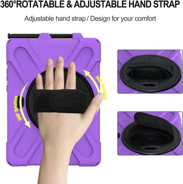 Alt view image 3 of 7 - For Galaxy Tab Active4 Pro 2022/Tab Active Pro 2019 10.1 Inch Case Model SM-T630/T638/T540/T547 with S Pen Holder, Rotating Kickstand, Hand/Shoulder Strap, Shockproof Protective Cover Purple