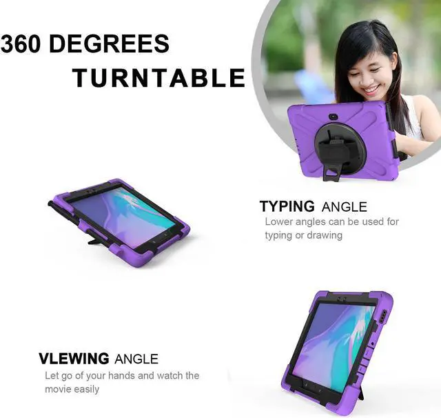 Alt view image 5 of 7 - For Galaxy Tab Active4 Pro 2022/Tab Active Pro 2019 10.1 Inch Case Model SM-T630/T638/T540/T547 with S Pen Holder, Rotating Kickstand, Hand/Shoulder Strap, Shockproof Protective Cover Purple