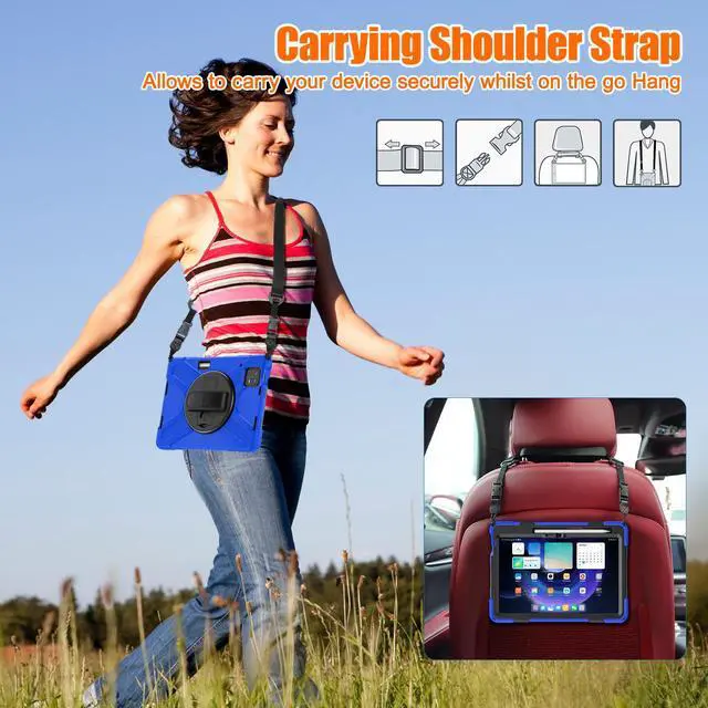 Alt view image 6 of 7 - Protective Case for Xiaomi Mi Pad 6 / 6 Pro 11 Inch 2023 with Stylus Holder & Kickstand, Portable Heavy Duty Hybrid ShockProof Cover with 360° Rotatable Handle, Shoulder Strap, Stylus Pen Blue