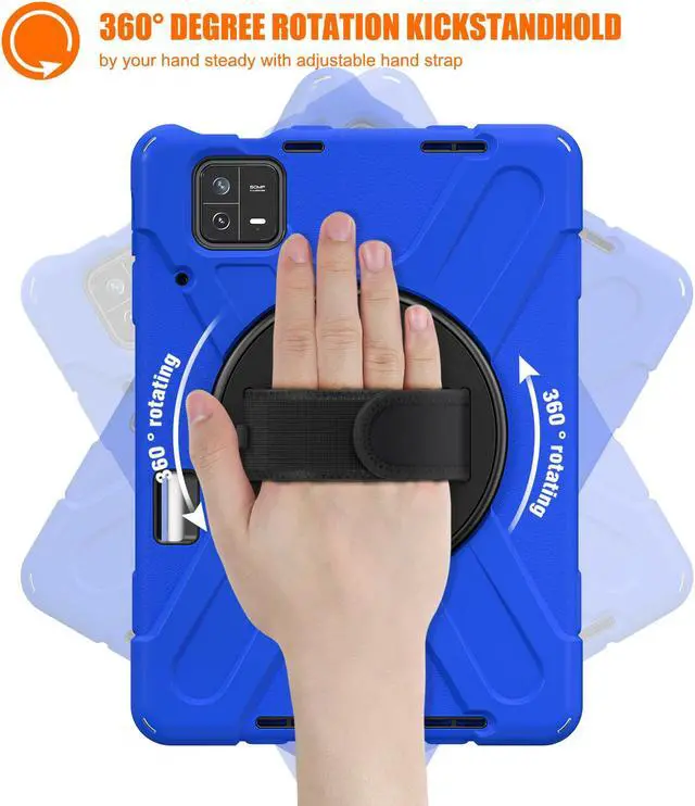 Alt view image 2 of 7 - Protective Case for Xiaomi Mi Pad 6 / 6 Pro 11 Inch 2023 with Stylus Holder & Kickstand, Portable Heavy Duty Hybrid ShockProof Cover with 360° Rotatable Handle, Shoulder Strap, Stylus Pen Blue