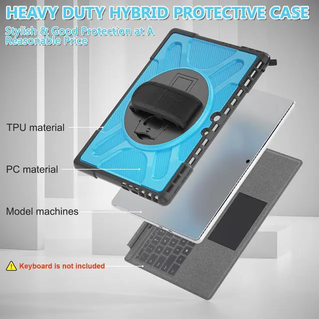 Alt view image 7 of 7 - Microsoft Surface Pro 9 Case 13 inch 2022, Rugged Case for Surface Pro 9 with Kickstand and Hand Strap Heavy Duty Shockproof, Compatible with Type Cover Keyboard, Universal Stylus Pen Blue