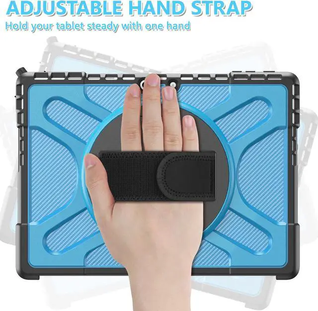 Alt view image 6 of 7 - Microsoft Surface Pro 9 Case 13 inch 2022, Rugged Case for Surface Pro 9 with Kickstand and Hand Strap Heavy Duty Shockproof, Compatible with Type Cover Keyboard, Universal Stylus Pen Blue