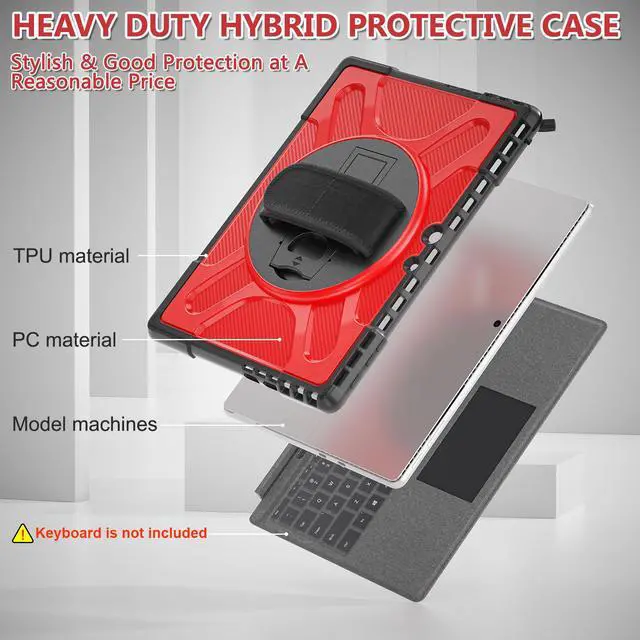 Alt view image 6 of 7 - Microsoft Surface Pro 9 Case 13 inch 2022, Rugged Case for Surface Pro 9 with Kickstand and Hand Strap Heavy Duty Shockproof, Compatible with Type Cover Keyboard, Universal Stylus Pen Red