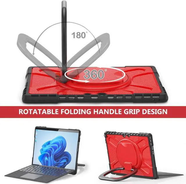 Alt view image 6 of 7 - Protective Case for Microsoft Surface Pro 9 13 inch 2022, Heavy Duty Shockproof Cover with Kickstand, Universal Stylus Pen and Hand Strap, Compatible with Type Cover Keyboard Red