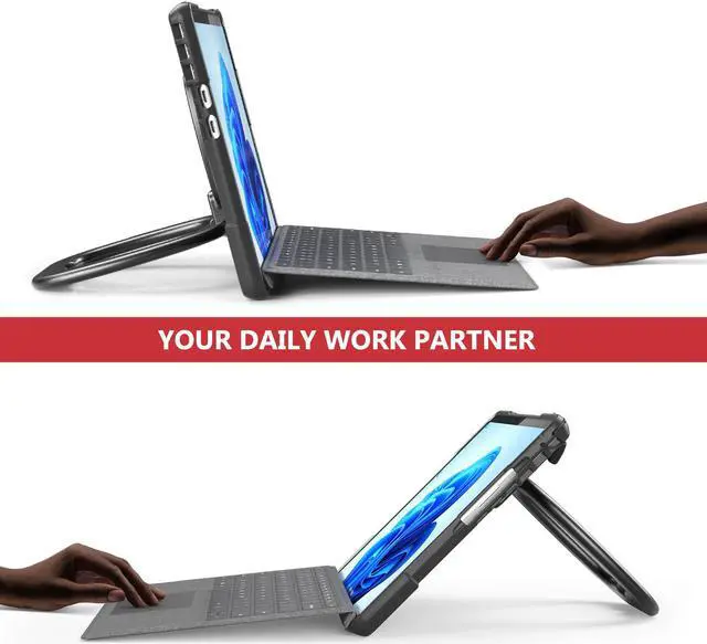 Alt view image 7 of 7 - Protective Case for Microsoft Surface Pro 9 13 inch 2022, Heavy Duty Shockproof Cover with Kickstand, Universal Stylus Pen and Hand Strap, Compatible with Type Cover Keyboard Red