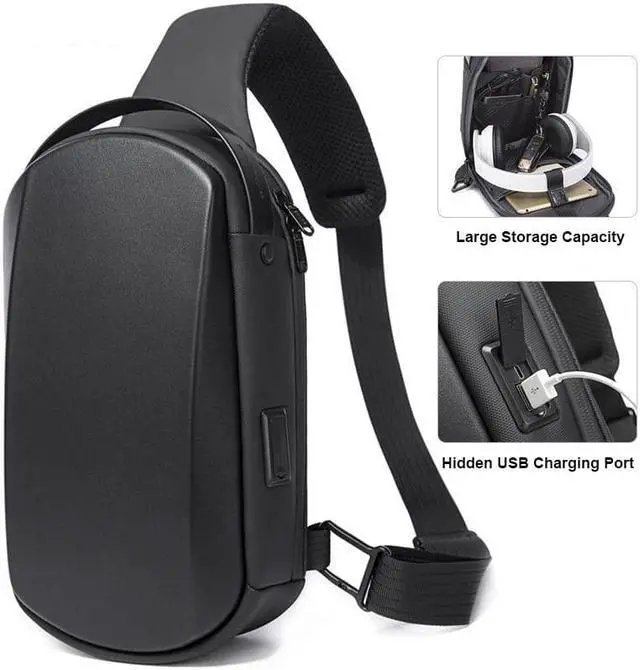 Main image of Sling Bag, Waterproof Men Chest Bag Leather Shoulder bags Crossbody Sling Backpack Large Capacity Travel Messenger Bag