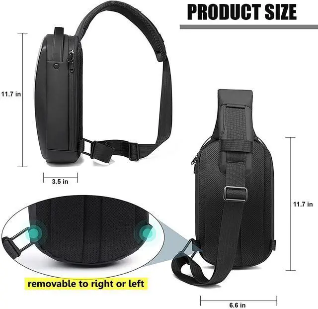 Alt view image 4 of 7 - Sling Bag, Waterproof Men Chest Bag Leather Shoulder bags Crossbody Sling Backpack Large Capacity Travel Messenger Bag