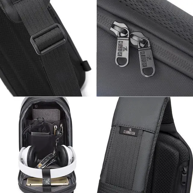 Alt view image 6 of 7 - Sling Bag, Waterproof Men Chest Bag Leather Shoulder bags Crossbody Sling Backpack Large Capacity Travel Messenger Bag