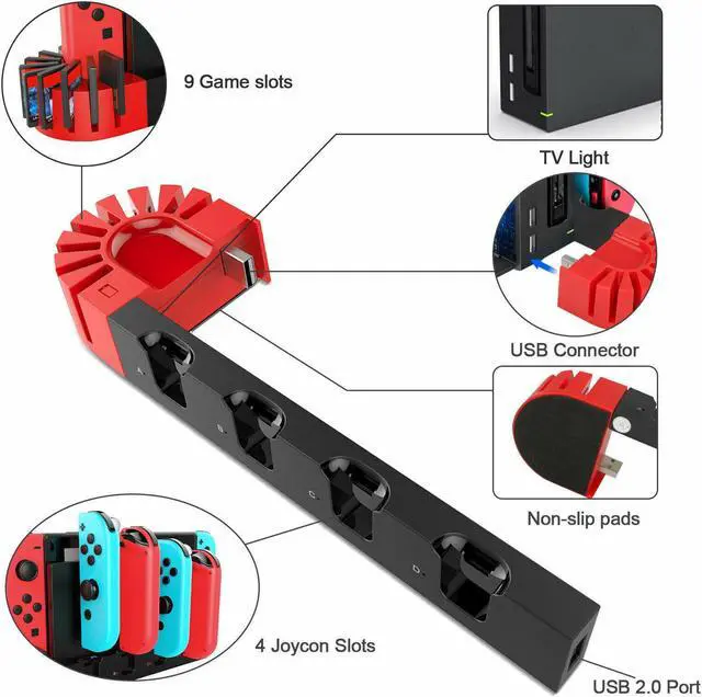 Alt view image 4 of 7 - Switch Controller Charging Dock Station Compatible with Nintendo Switch & OLED Model Joycons, Switch Controller Charger Dock Station with 9 Game Storage for Nintendo Switch Joycon & Games