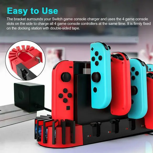 Alt view image 7 of 7 - Switch Controller Charging Dock Station Compatible with Nintendo Switch & OLED Model Joycons, Switch Controller Charger Dock Station with 9 Game Storage for Nintendo Switch Joycon & Games