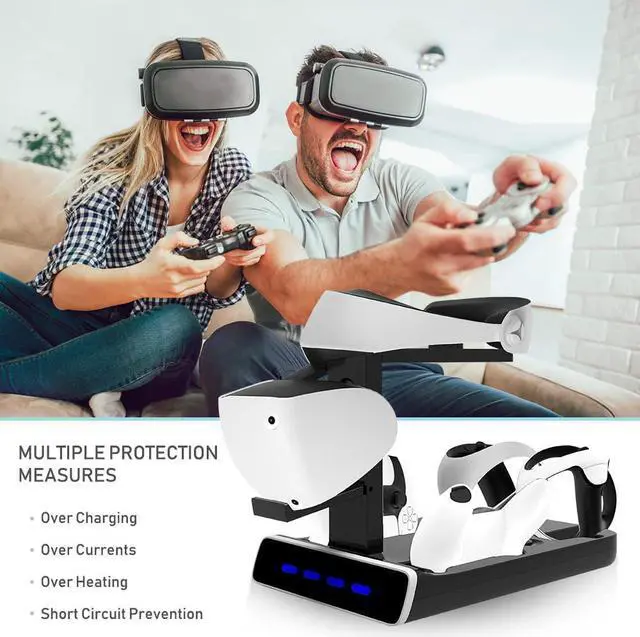 Alt view image 6 of 7 - 5-in-1 PSVR2 Charging Station Stand for Playstation VR2 and PS5 Controller Charging Dock Station with VR Headset Display Stand, 4 Controller Charger Station and LED Indicators