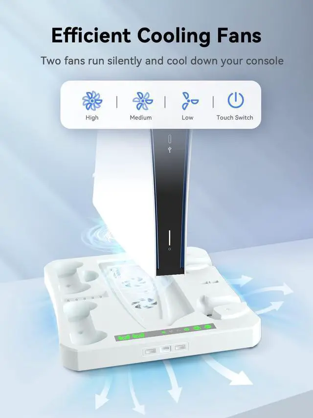 Alt view image 2 of 7 - Magnetic Charging Station Dock for Controllers of PSVR 2 & PS5, Storage Stand for PS5 Console with Dual Cooling Fan, Silicone Lens Protective Cover, Mount Holder for PS VR2 Headset and Game Slot