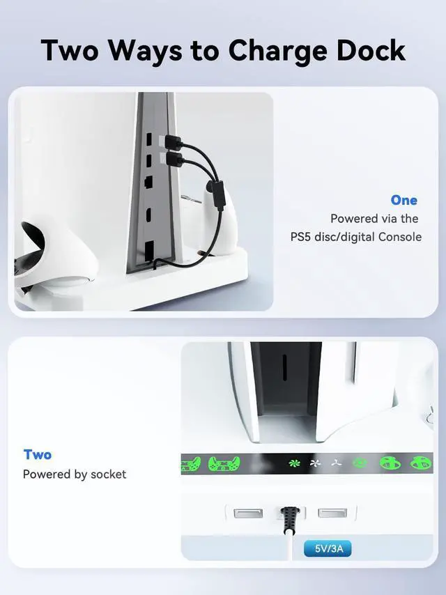 Alt view image 5 of 7 - Magnetic Charging Station Dock for Controllers of PSVR 2 & PS5, Storage Stand for PS5 Console with Dual Cooling Fan, Silicone Lens Protective Cover, Mount Holder for PS VR2 Headset and Game Slot