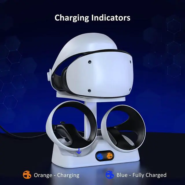 Alt view image 3 of 7 - Controller Charging Station for PSVR2, Dual Fast Charger Dock with LED Light, Headset Display Stand and Controller Mount, Magnetic Connector, USB to Type-C Cable, White