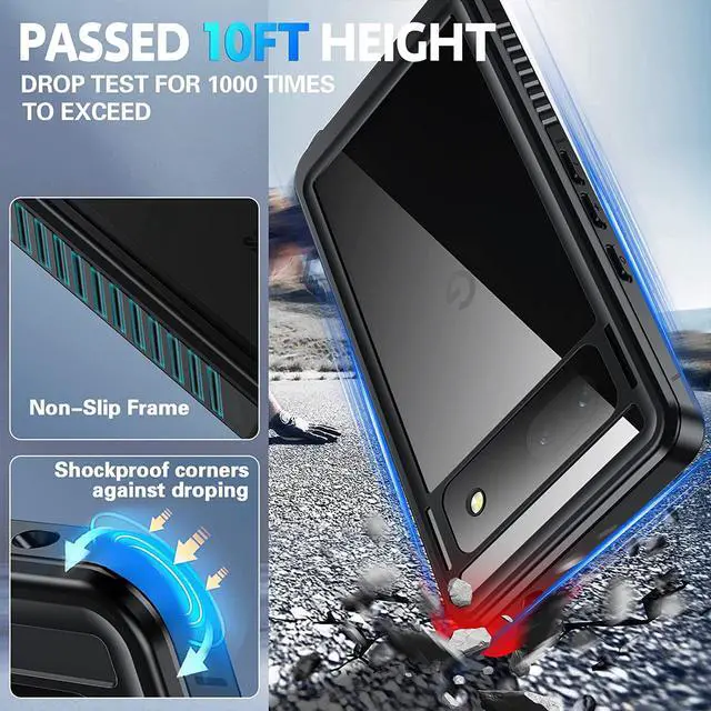 Alt view image 4 of 7 - for Google Pixel 7A 5G Case, IP68 Waterproof with Built-in Screen Protector, Full Body Sealed Heavy Duty Shockproof Dustproof Snowproof Clear Case for Pixel 7A 6.1 inch  - Black