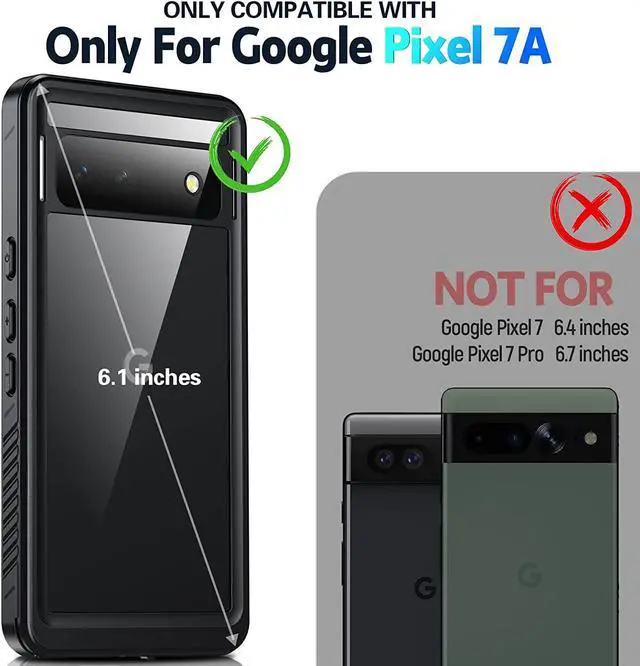 Alt view image 2 of 7 - for Google Pixel 7A 5G Case, IP68 Waterproof with Built-in Screen Protector, Full Body Sealed Heavy Duty Shockproof Dustproof Snowproof Clear Case for Pixel 7A 6.1 inch  - Black