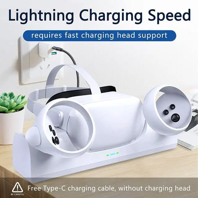 Alt view image 3 of 6 - Upgraded Charging Dock for Meta Quest 2,VR Headset Charging Stand for Oculus Quest 2,Simultaneously Magnetic Charging Headset and Touch Controller, Charging Dock Supports LED Indicator