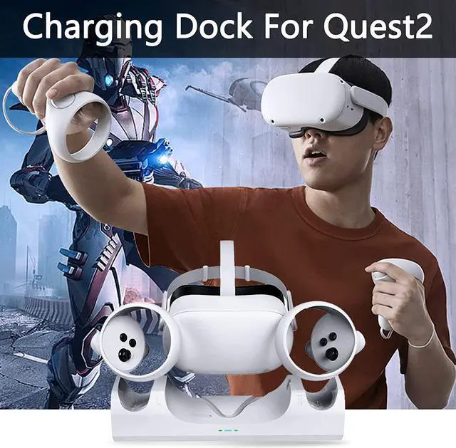 Alt view image 4 of 6 - Upgraded Charging Dock for Meta Quest 2,VR Headset Charging Stand for Oculus Quest 2,Simultaneously Magnetic Charging Headset and Touch Controller, Charging Dock Supports LED Indicator